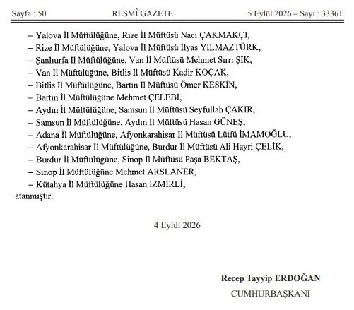 Samsun İl Müftüsü Aydın’a, Aydın İl Müftüsü Samsun’a atandı
