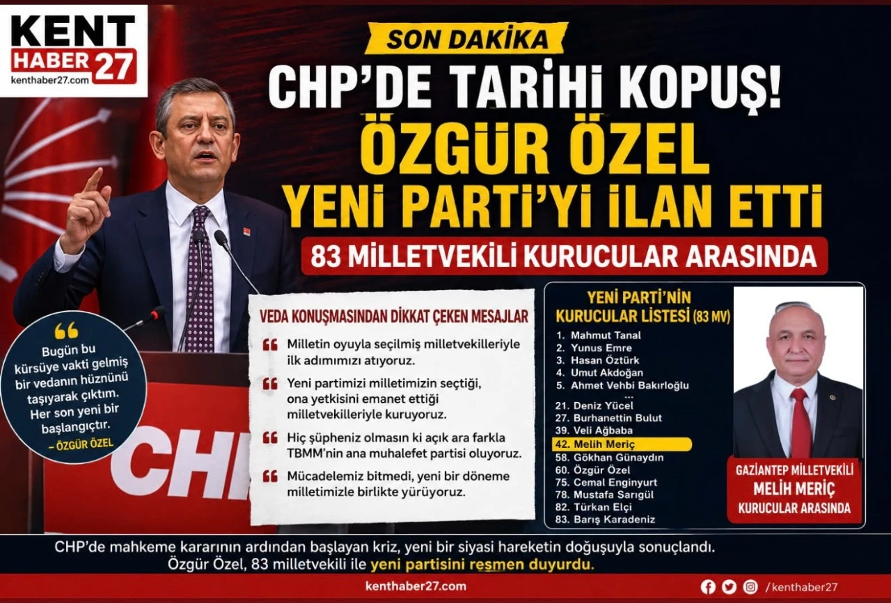 CHP&rsquo;de Tarihi Kopuş: &Ouml;zg&uuml;r &Ouml;zel Yeni Parti&rsquo;yi İlan Etti, Gaziantep Milletvekili Melih Meri&ccedil; Kurucular Arasında
