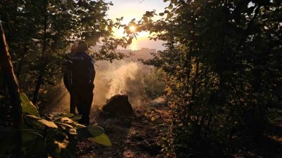 Fındık bah&ccedil;esindeki yangına vatandaşlar ayaklarıyla m&uuml;dahale etti