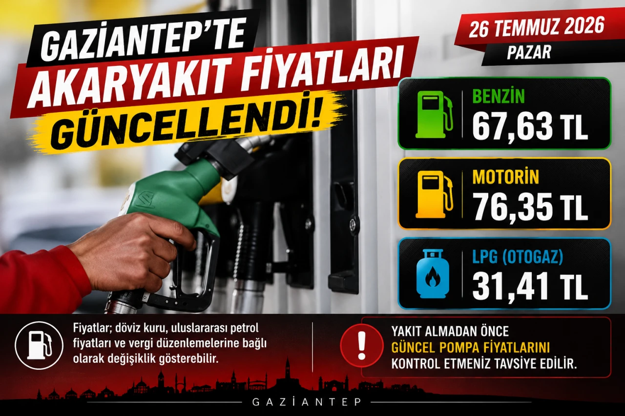 Gaziantep&rsquo;te Akaryakıt Fiyatları G&uuml;ncellendi! İşte 26 Temmuz 2026 G&uuml;ncel Pompa Fiyatları