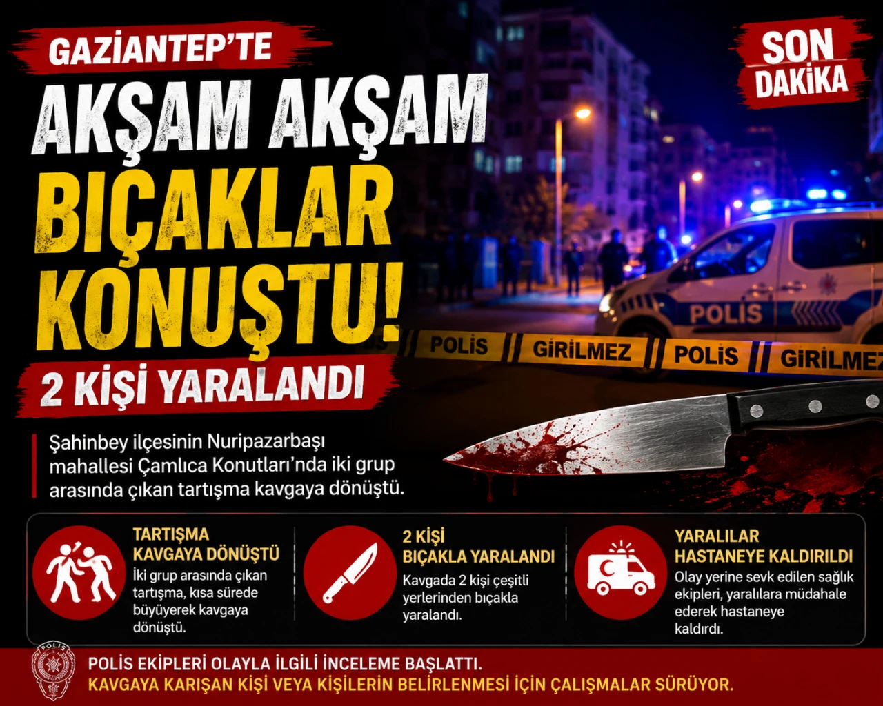Gaziantep&rsquo;te Akşam Akşam Bı&ccedil;aklar Konuştu: 2 Kişi Yaralandı