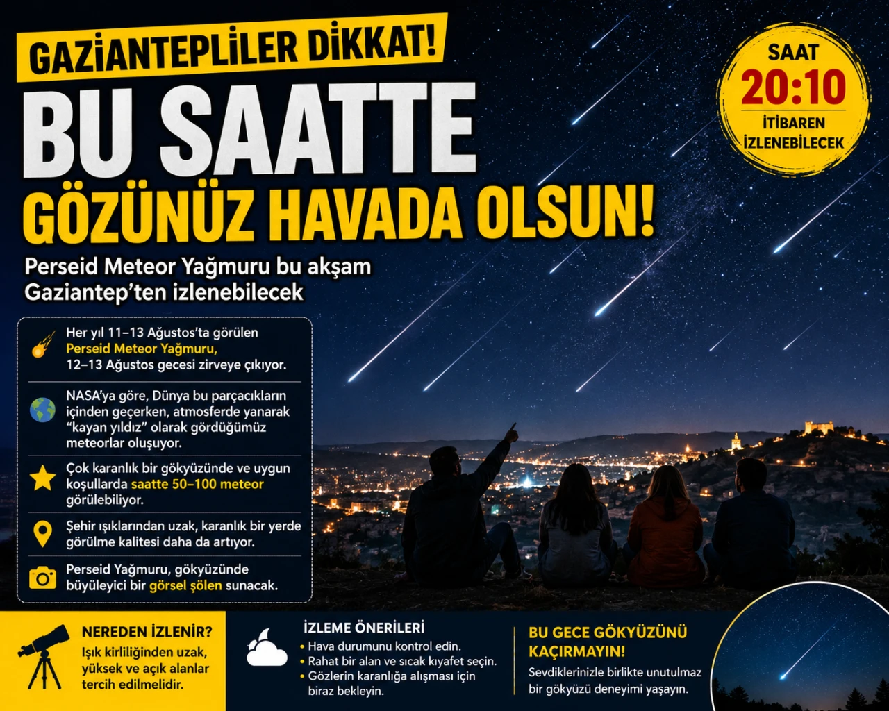 Gaziantep&rsquo;te Bu Gece G&ouml;ky&uuml;z&uuml; Ş&ouml;lenine Hazırlanın
