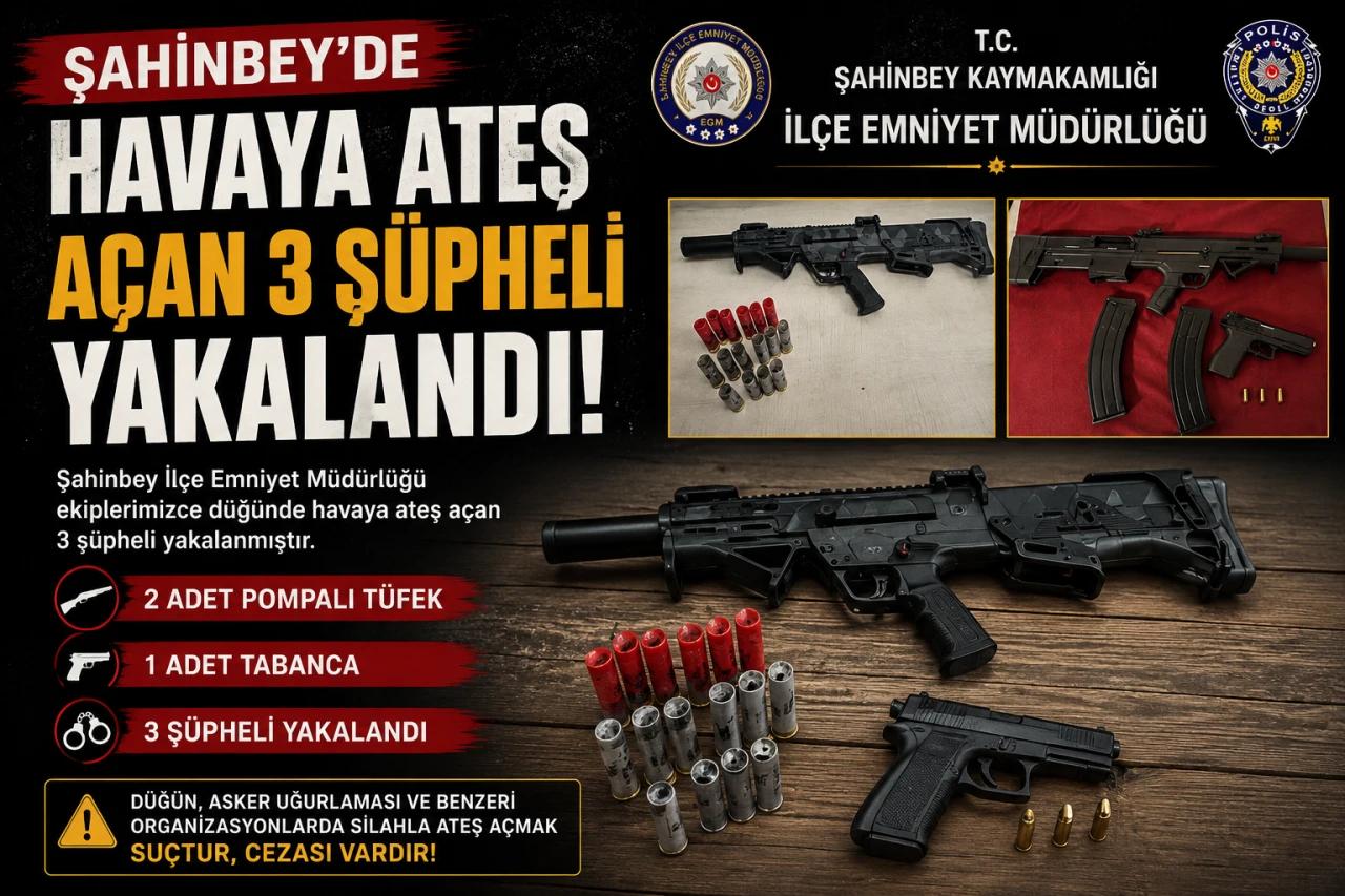 Gaziantep&rsquo;te D&uuml;ğ&uuml;nde Havaya Ateş A&ccedil;an 3 Ş&uuml;pheli Yakalandı