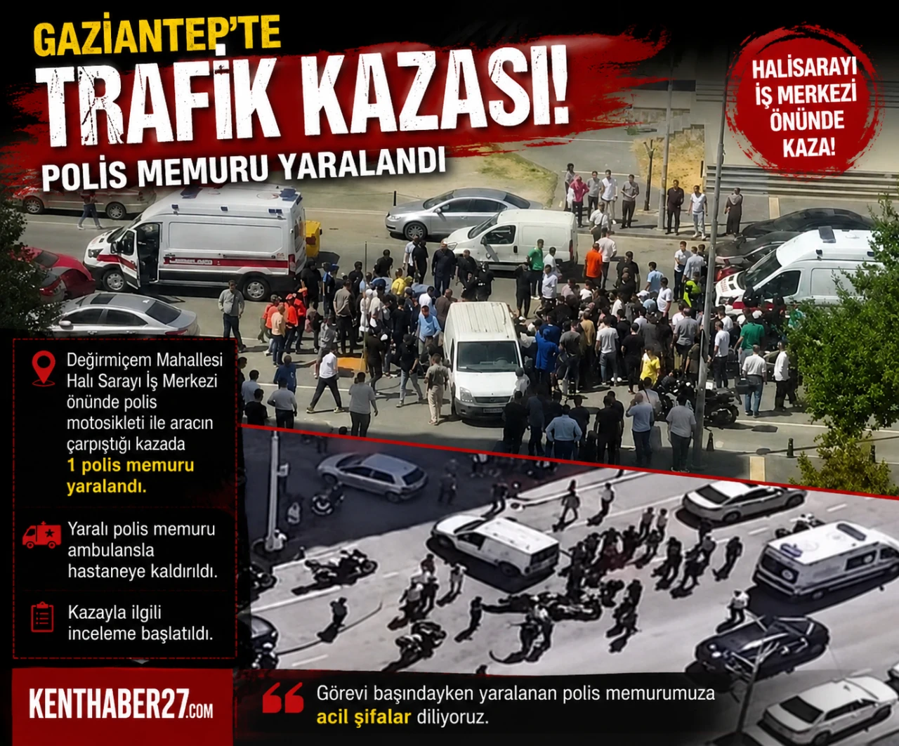 Gaziantep&rsquo;te Polis Motosikleti ile Otomobil &Ccedil;arpıştı: 1 Polis Memuru Yaralandı