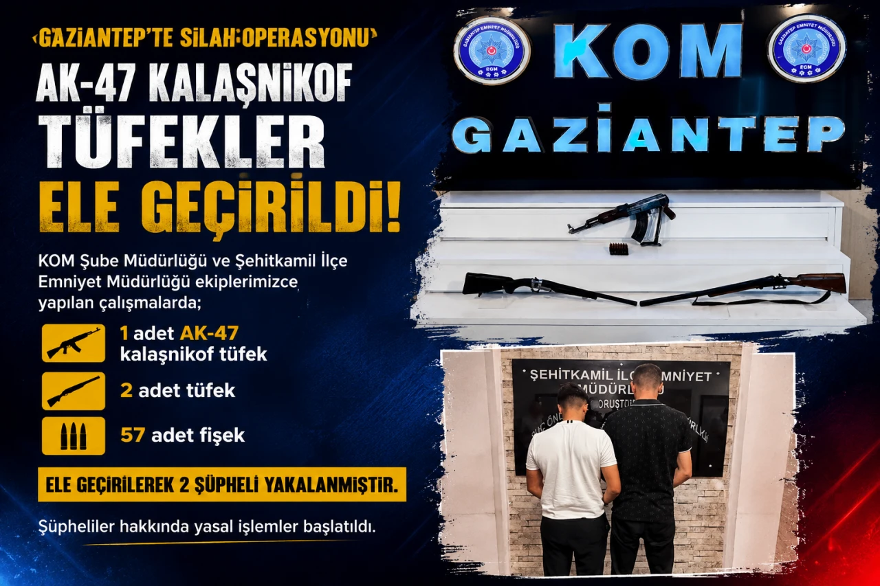 Gaziantep&rsquo;te Silah Operasyonu: AK-47 Kalaşnikof ve T&uuml;fekler Ele Ge&ccedil;irildi