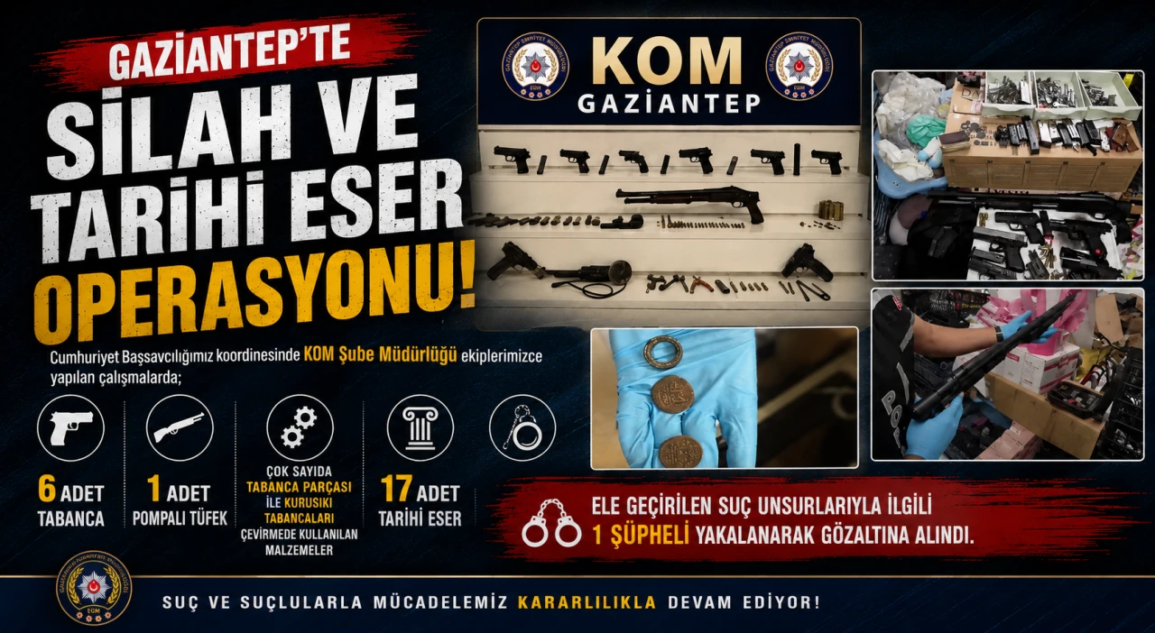 Gaziantep&rsquo;te Silah ve Tarihi Eser Operasyonu: 1 Ş&uuml;pheli Yakalandı