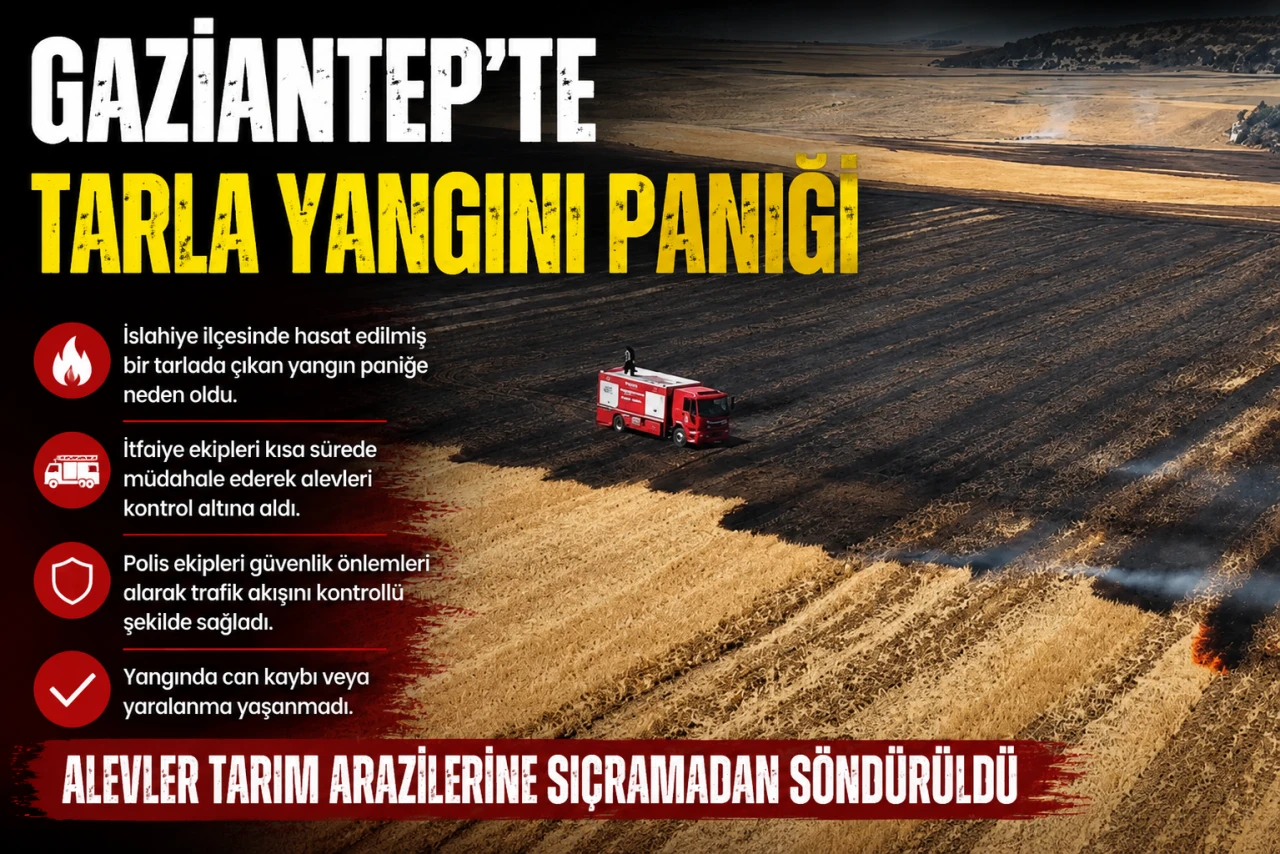 Gaziantep&rsquo;te Tarla Yangını Paniği: Alevler Kısa S&uuml;rede B&uuml;y&uuml;d&uuml;
